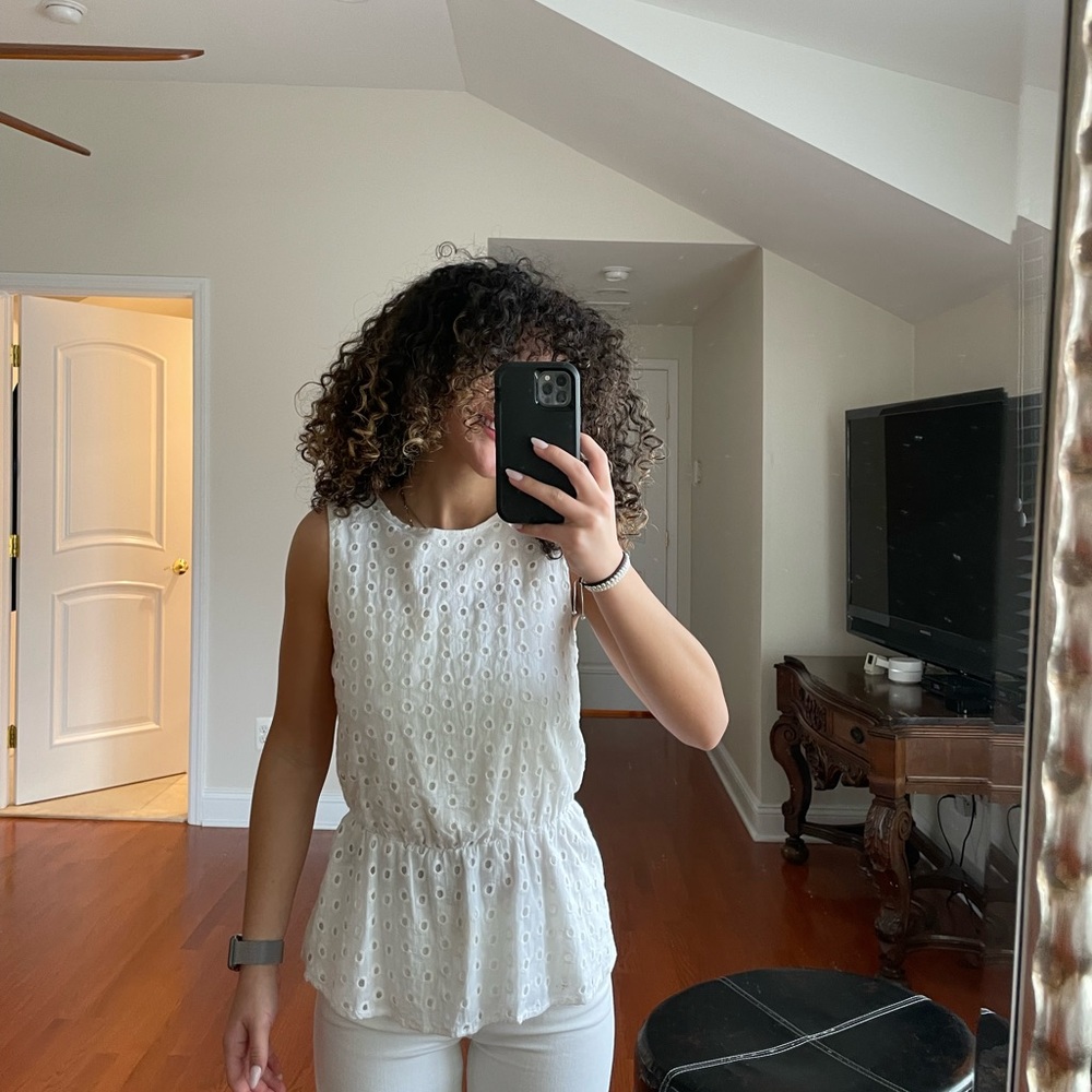 Pim + Larkin Peplum White Eyelet Top